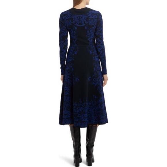 Valentino Delft Jacquard Long Sleeve Midi Sweater Dress Knit Blue M $3960 2020 - Picture 5 of 14